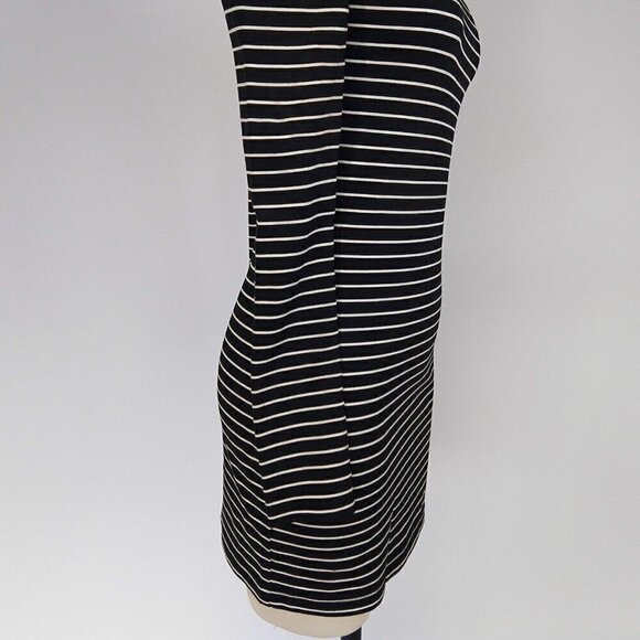 Torn Ronny Kobo Striped Cut Out Sleeve Dress Size S Cold Shoulder Black White - Picture 6 of 11